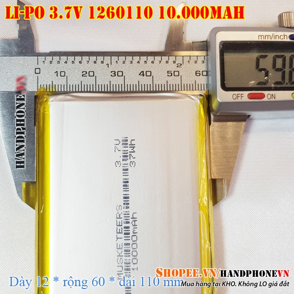 Pin Li-Po 3.7V 10000mAh 1260110 (Li-Polymer) cho pin dự phòng, Laptop, Loa Bluetooth, camera, định v