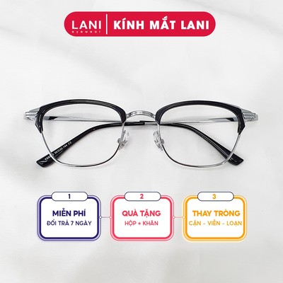 Gọng kính cận nam nữ LANI dáng vuông kim loại mảnh nhẹ 9263 lắp mắt cận theo yêu cầu