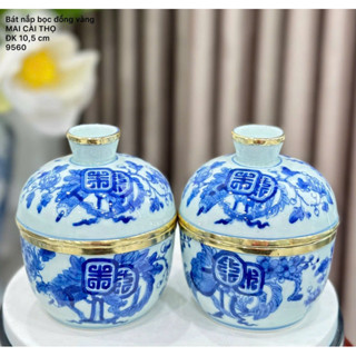 Bát nắp bọc đồng Gốm sứ Bát Tràng Miệng 11cm dùng đựng cơm thờ cúng cực kỳ sang trọng.