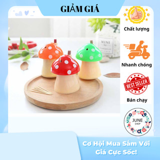 Hủ lọ đựng tăm xỉa răng hình cây nấm dễ thương có nút nhấn tự động bấm đẩy tăm lên
