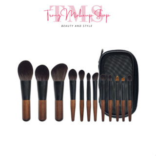  Bộ 12 cọ mini cán gỗ trang điểm cá nhân cọ mắt lông thú kèm túi tiện lợi 