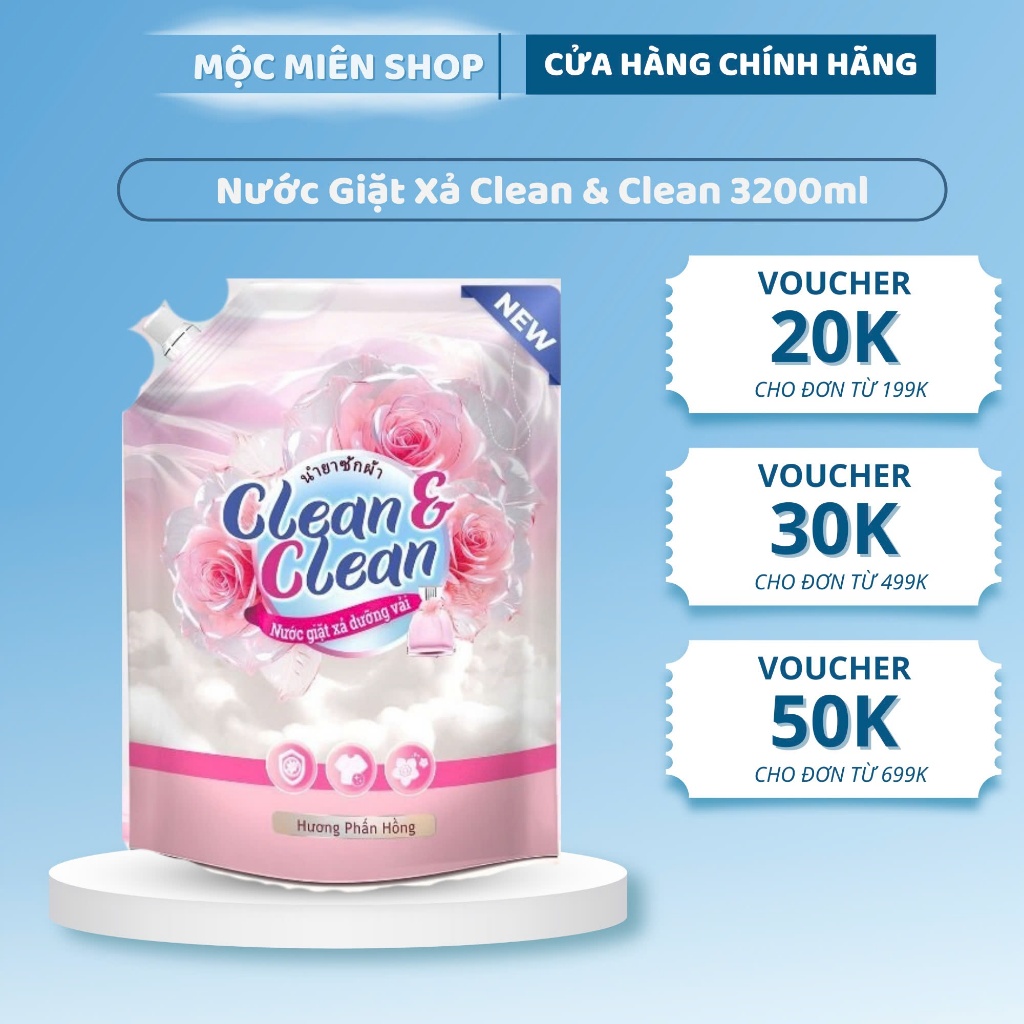 Nước Giặt Xả Clean & Clean Chuyên Máy Giặt Cửa Trước Hương Hoa Giặt Sạch Thơm Lâu 3200ml