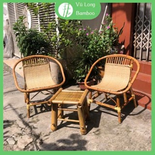 (Combo siêu hời) Bộ bàn ghế mây sò kết hợp bàn tre nhỏ gọn, tiện lợi phù hợp bộ Cafe / ban công gia đình / Homestay