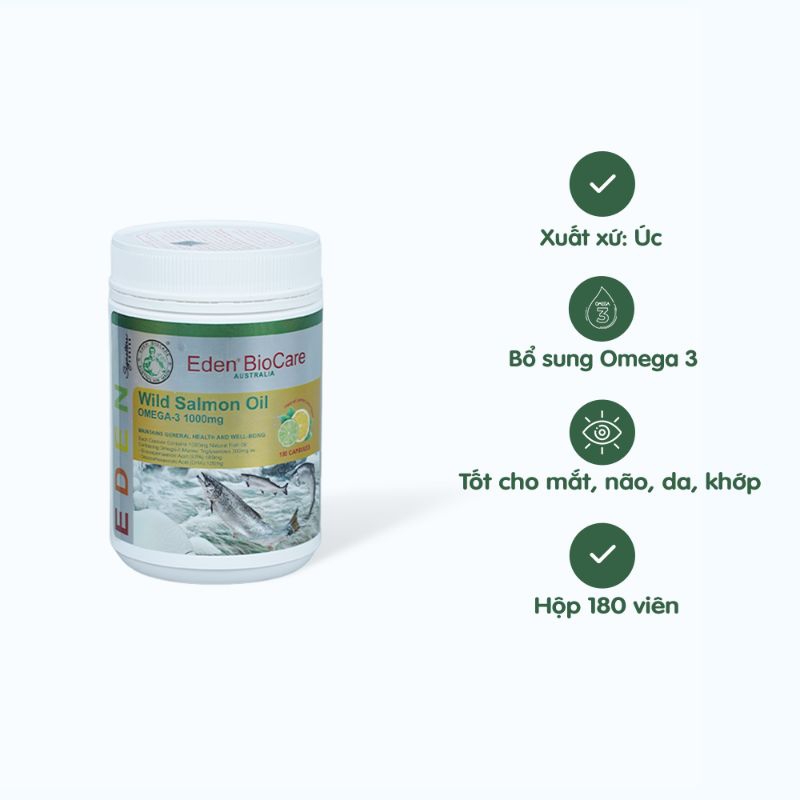 Viên uống Eden BioCare Omega 3 Salmon Oil Fruity hỗ trợ bổ sung Omega 3 từ dầu cá hồi (Hộp 180 viên)