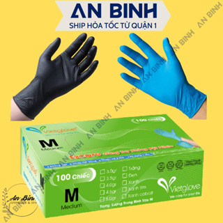 (Q1-HCM) Găng Tay Y Vietglove Nitrile Không Bột Xanh Đen và Trắng - Bao Tay Nitrile Không Bột Ezcare  (Hộp 100 chiếc)