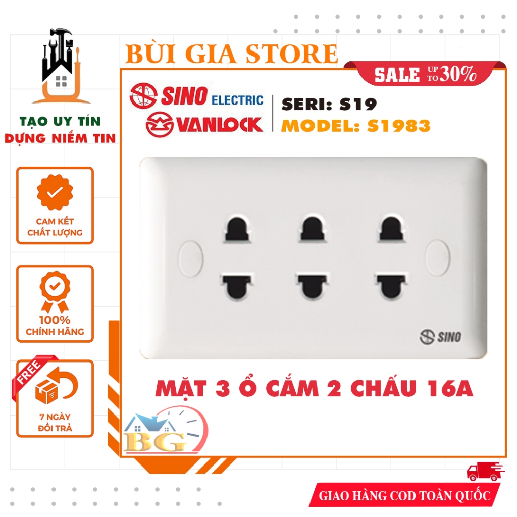 Mặt 3 ổ cắm 2 chấu 16A S1983 (Sino S19)