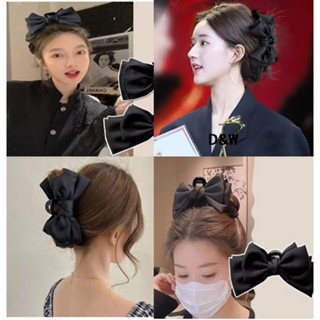 Kẹp càng cua cá mập đính nơ satin đen 2 mặt bản to sang trọng chất siêu đẹp Tatitava