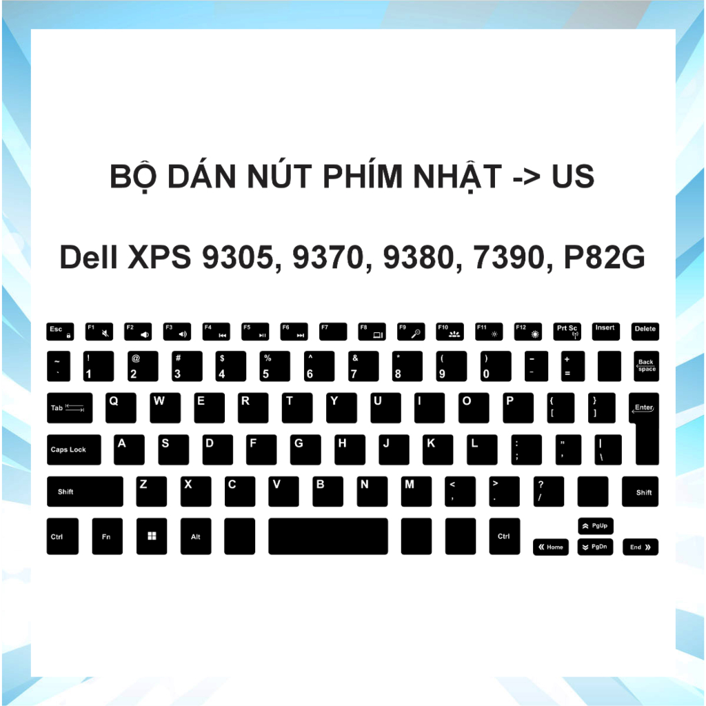 Skin bộ dán nút phím Dell XPS 9305, 9370, 9380, 7390, P82G chuyển ký tự Layout phím Nhật -> US