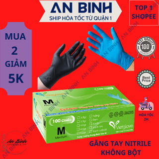(Q1-HCM) Găng Tay Y Tế MÀU ĐEN Vietglove (Hộp 100 chiếc) Nitrile Không Bột - Bao Tay Nitrile Không Bột Ezcare