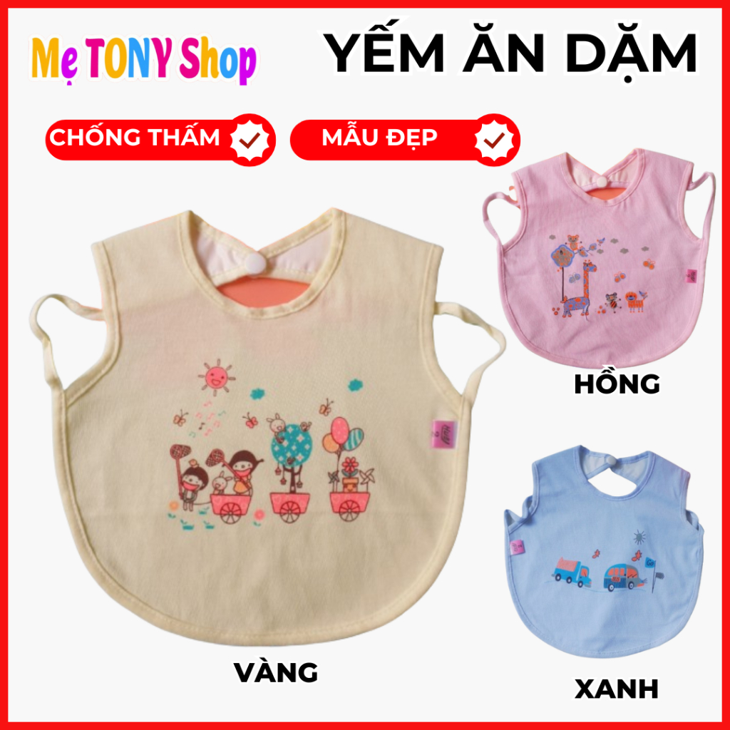[Chống Thấm Nước] Yếm Ăn Dặm Cotton Chống Thấm (Có Nút Bấm)