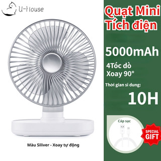  Quạt mini để bàn siêu bền, quạt tích điện 5000mAh 60 giờ liên tục, Sạc Type C