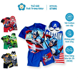 Đồ Bộ Siêu Nhân Cho Bé Trai 8kg-30kg Người Nhện, Người Dơi, Captain, Hulk Vải Thun Lạnh Cotton Thoáng Mát BN198