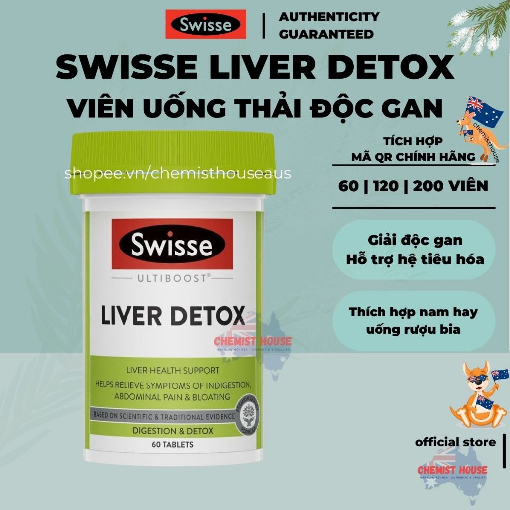 Viên uống hỗ trợ thải độc gan mát gan Úc - Swisse Ultiboost Liver Detox 60 120 200 viên có mã unique check code