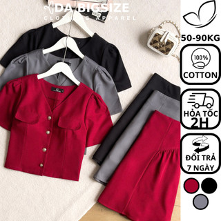 Dabigsize - Set Bigsize Nữ , Set Đồ Nữ Chân Váy Đi Chơi Sang Chảnh Chất Cotton Mềm Mịn Cho Người Mập 50-90kg