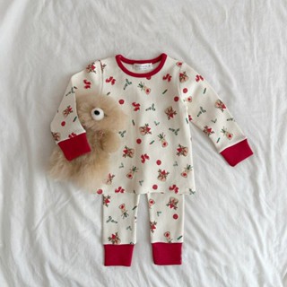 Bộ dài tay trẻ em, Bộ cotton họa tiết Noel cho bé trai và bé gái 8-15kg mềm mịn