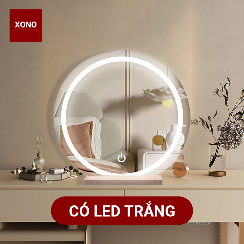 Gương để bàn trang điểm có led/không led, hiệu XONO, bao bễ vỡ, nhiều kích thước, gương thủy soi nét, cảm ứng tắt mở