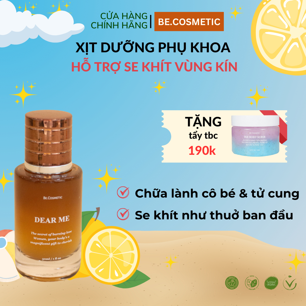 Xịt Phụ Khoa, Khử Mùi Se Khít Vùng Kín Dưỡng Ẩm, Làm Hồng, Giảm Khí Hư Giúp Vùng Kín Luôn Khô Thoáng, be.cosmetic 30ml