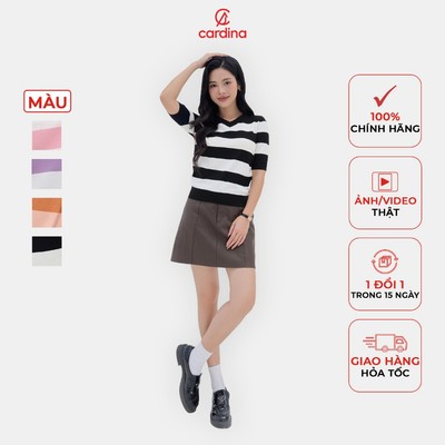Áo kiểu nữ CARDINA chất liệu len lông thỏ mềm mịn cổ V tay lỡ họa tiết kẻ nổi bật trẻ trung 4ALL04