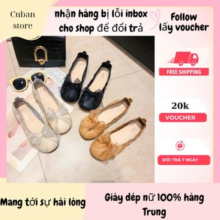 (Hàng sẵn) Giày búp bê da mềm buộc nơ lụa
