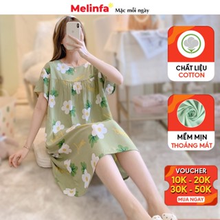 Váy đầm ngủ ngắn tay mặc nhà vải Cotton lụa tự nhiên thoáng mát mềm mịn mặc mùa hè, áo ngủ, đầm ngủ bigsize mã VAV0269