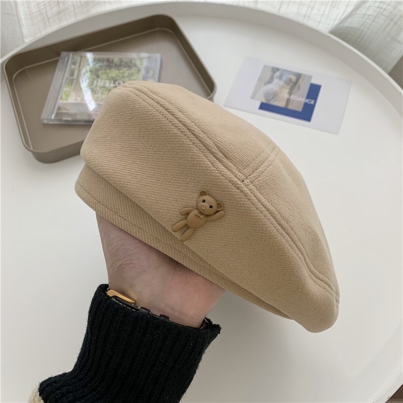 Mũ nồi len họa tiết gấu, mũ beret phong cách hàn quốc thời trang thu đông cá tính cho nữ HQC079 | BigBuy360 - bigbuy360.vn