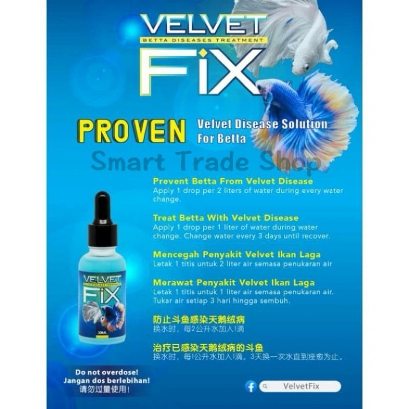 Thuỷ sinh cá petta - Dung dịch Velvet Fix - Chuyên xử lý và phòng nấm cho cá cảnh ( 30ml)