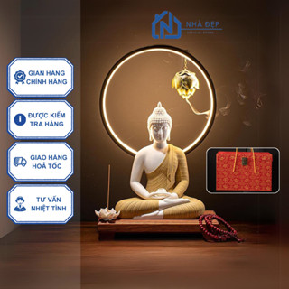  Tượng Phật Bổn Sư Thích Ca Mâu Ni Kèm Kệ Đèn Led Gốm Tử Sa Cao Cấp Trang Trí Nhà Phong Thủy An Nhiên 