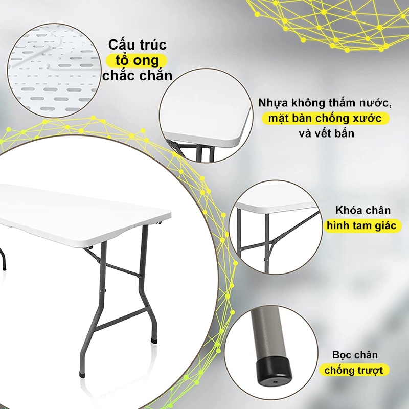 Bàn Gấp Gọn Ngoài Trời, Có thể dùng cho cắm trại,sân dã ngoại chất liệu hợp kim nhôm,180cm chịu lực 500kg | BigBuy360 - bigbuy360.vn
