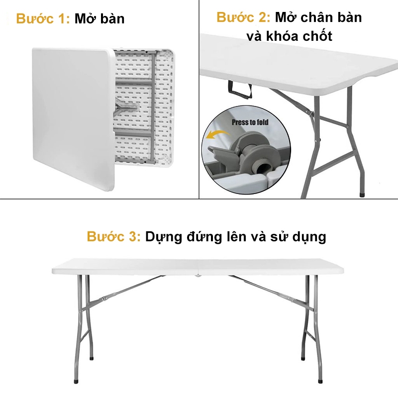 Bàn Gấp Gọn Ngoài Trời, Có thể dùng cho cắm trại,sân dã ngoại chất liệu hợp kim nhôm,180cm chịu lực 500kg | BigBuy360 - bigbuy360.vn