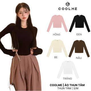 Áo thun nữ tay dài cổ tròn form ôm body, áo nữ dài tay croptop dáng ôm trơn tay xỏ ngón chất thun tăm mát - COOLME