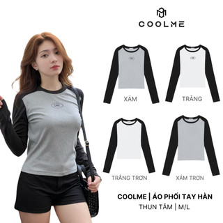 Áo thun tay dài nữ Coolme phong cách Hàn Quốc, áo thun ôm body cổ tròn kiểu phối màu chất cotton cao cấp - Coolme