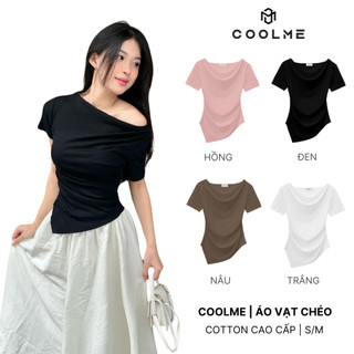 Áo kiểu nữ lệch vai tay ngắn, áo trễ vai nữ vạt chéo nhọn cổ thuyền chất thun mềm mịn tiểu thư Hàn Quốc - Coolme