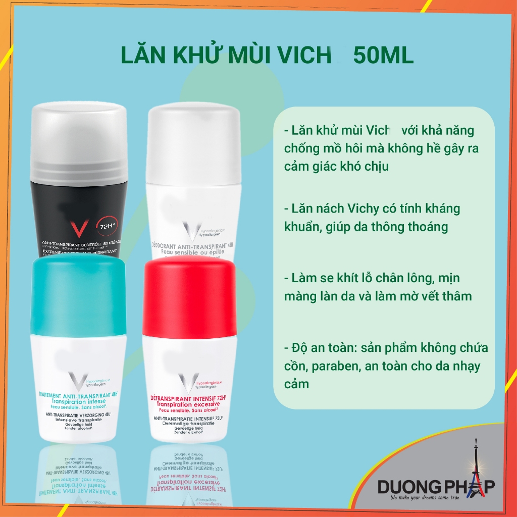 Lăn khử mùi Vichy 50ml các màu