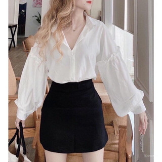 Áo sơ mi tay bồng cổ sen tiểu thư