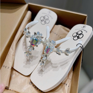 Dép Kẹp Nữ Xỏ Ngón Mũi Vuông Quai Chữ T Đính Đá Logo HD Thái Lan Đế Bệt Cao Su Mềm -T024