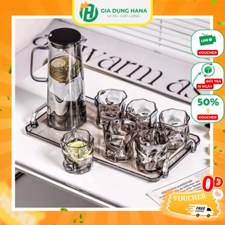 Bộ Cốc Bình Nước Thuỷ Tinh Cao Cấp Chịu Nhiệt Để Bàn Sang Trọng Cho Phòng Khách 1800ML M04