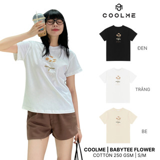 Áo baby tee nữ local brand Coolme, áo thun babytee màu be họa tiết hoa chất liệu 100% cotton - FLOWER