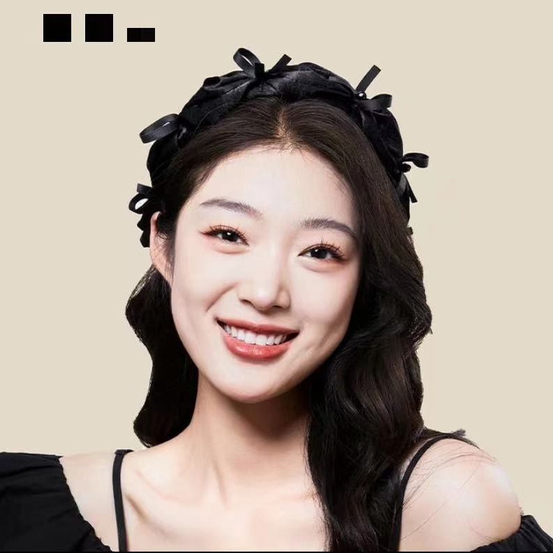 Bờm tóc ngọc trai bờm đen đính nơ cao cấp - BOMTOCNO