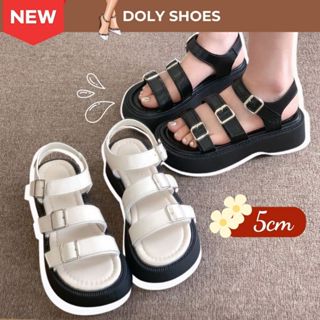 Sandal 3 Quai Dép Quai Hậu Nữ Đi Học Đế Bằng Cao 4 Phân Phong Cách Hàn Quốc Khuy Vuông Cá Tính DoLy Shoes