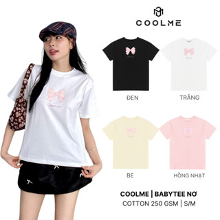 Áo thun baby tee nữ in hinh nơ Coolme, áo babytee basic 100% cotton 250gsm local brand hồng be trắng đen