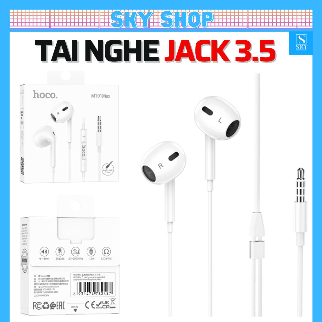 Tai nghe có dây Hoco M101 Max jack 3.5 - Hàng chính hãng âm bass to rõ, có mic đàm thoại [SKY 969]