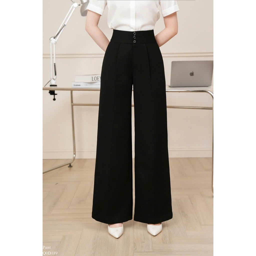  Quần ống rộng suông dài cạp cao đính 3 khuy mã Q34 