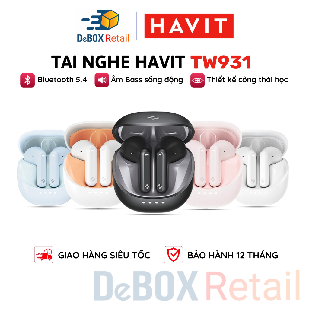 Tai Nghe TWS HAVIT TW931, Thiết kế công thái học, BT 5.4 Công nghệ Chống ồn, Nghe Đến 6H - Chính Hãng bảo hành 12 tháng | BigBuy360 - bigbuy360.vn