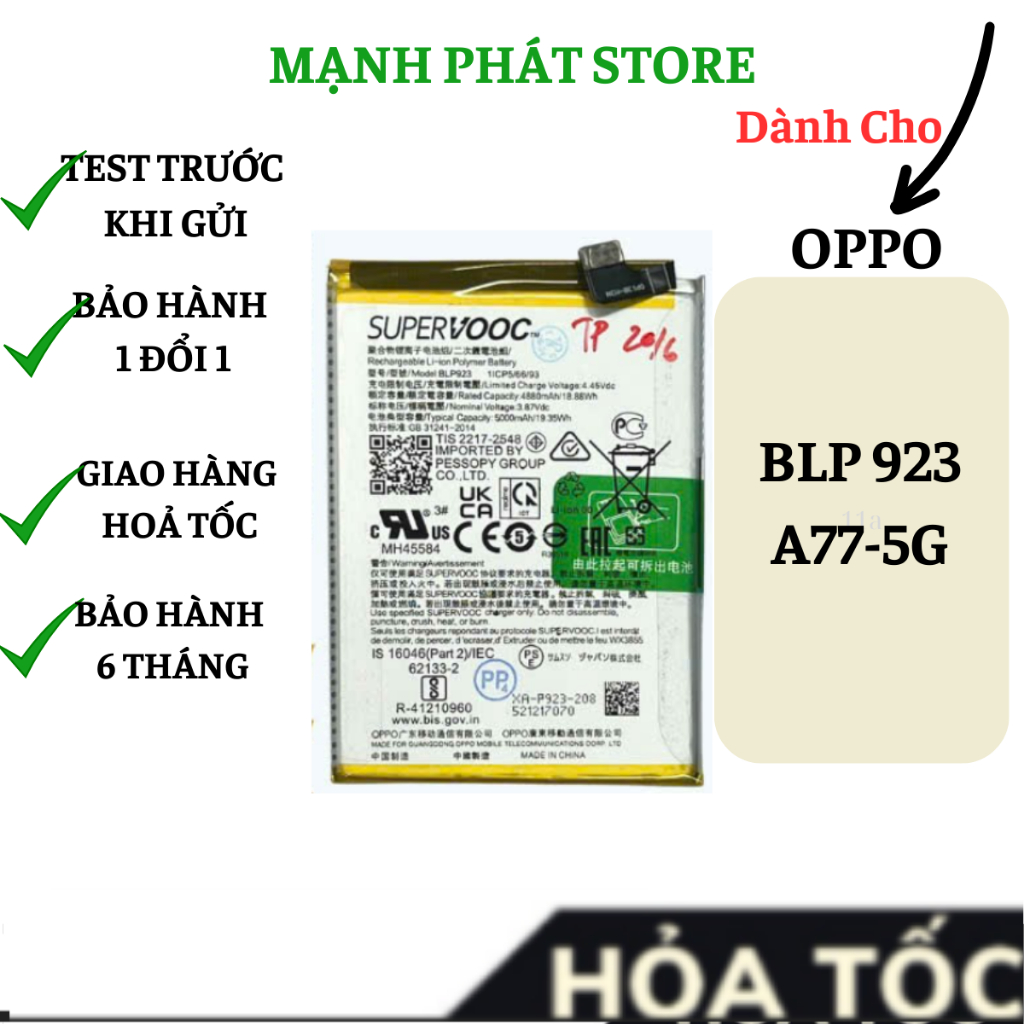Pin Oppo BLP 923 / A77-5G/ A57-4G/A57-5G (BẢO HÀNH 6 THÁNG)