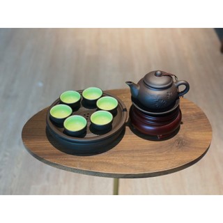 Ấm chén tâm sen khay đôi đỏ khắc hoa