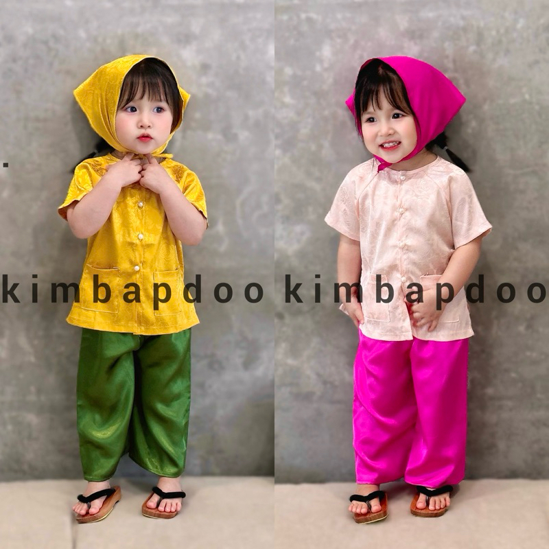 [TẶNG tuban 7-35kg] Bộ bà ba bé gái kèm khăn tuban đội đầu - Chất lụa cao cấp - ẢNH SHOP CHỤP - thiế