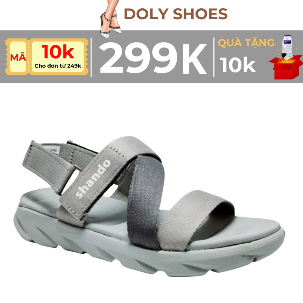 Giày Sandal Đi Học Dép Quai Hậu Đi Học SHANDO F6 Sport Màu Xám Nhạt Quai dù Cao 3 Phân (Nam Nữ) DOLY