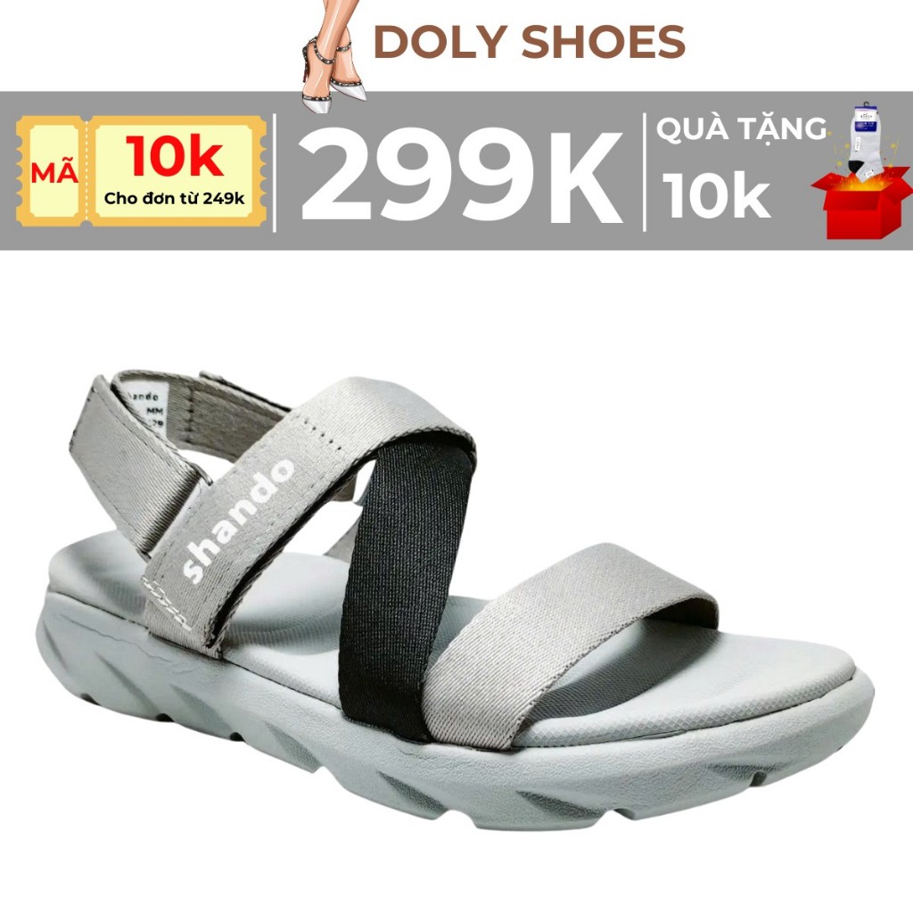 Giày Sandal Đi Học Dép Quai Hậu Đi Học SHANDO F6 Sport Màu Xám Đen Quai dù Cao 3 Phân (Nam Nữ) DOLY 