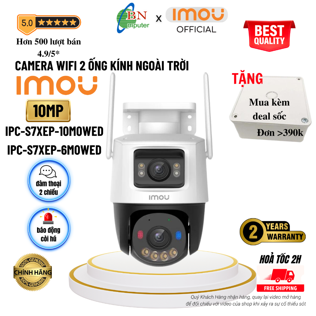 Camera wifi ngoài trời IMOU IPC-S7XEP-10M0WED 10MP, IPC-S7XEP-6M0WED 6MP 2 ống kính
