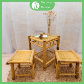(Combo siêu hời) Bộ bàn ghế tre nhỏ xử lý mối mọt màu vàng và mận chín, hợp không gian decor gia đình/ban công/ Homestay